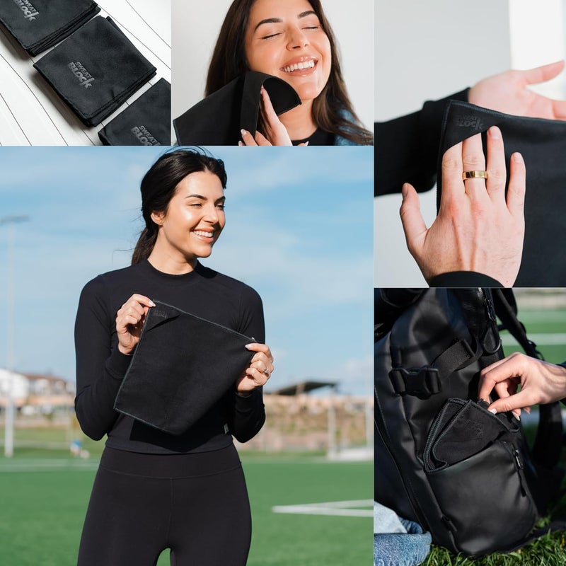 Sweatblock Microfiber Sweat Absorbing Handkerchiefs for Men and Women 10x10 Inch 5 Pack Black Reusable Machine Washable Towels for Face Body Gym Sports Travel or Daily Use Lightweight and Durable - Image 2
